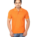 Men Orange Cotton Blend Half Sleeves Polos T-Shirt