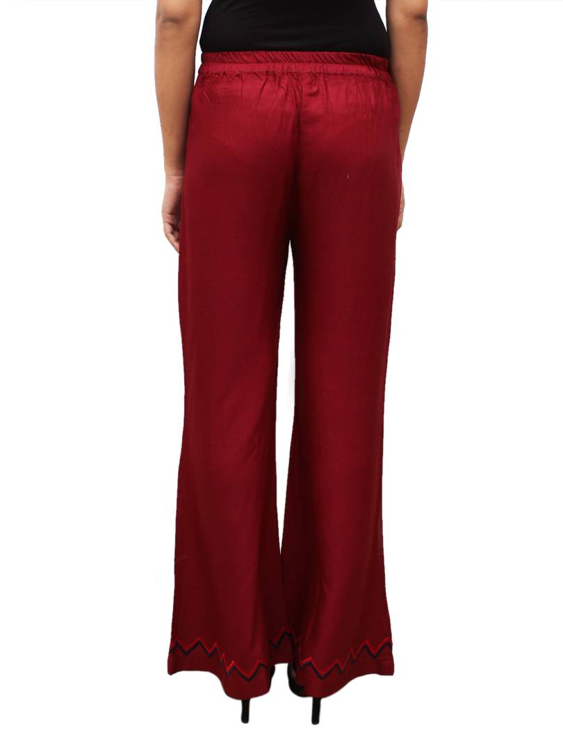 Maroon Solid Rayon Palazzo