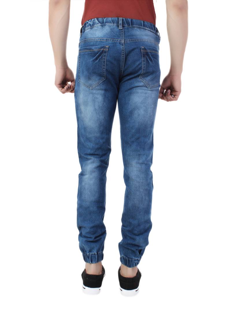 Blue Distress Regular Fit Cloud Wash Denim Jogger Jeans
