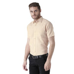 Beige Cotton Half Sleeve Solid Formal Shirt