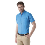 Blue Cotton Half Sleeve Solid Formal Shirt