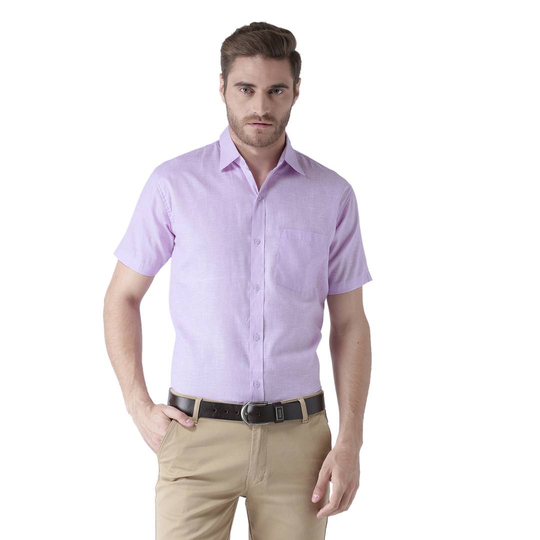 Purple Cotton Half Sleeve Solid Formal Shirt