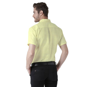 Yellow Cotton Half Sleeve Solid Formal Shirt