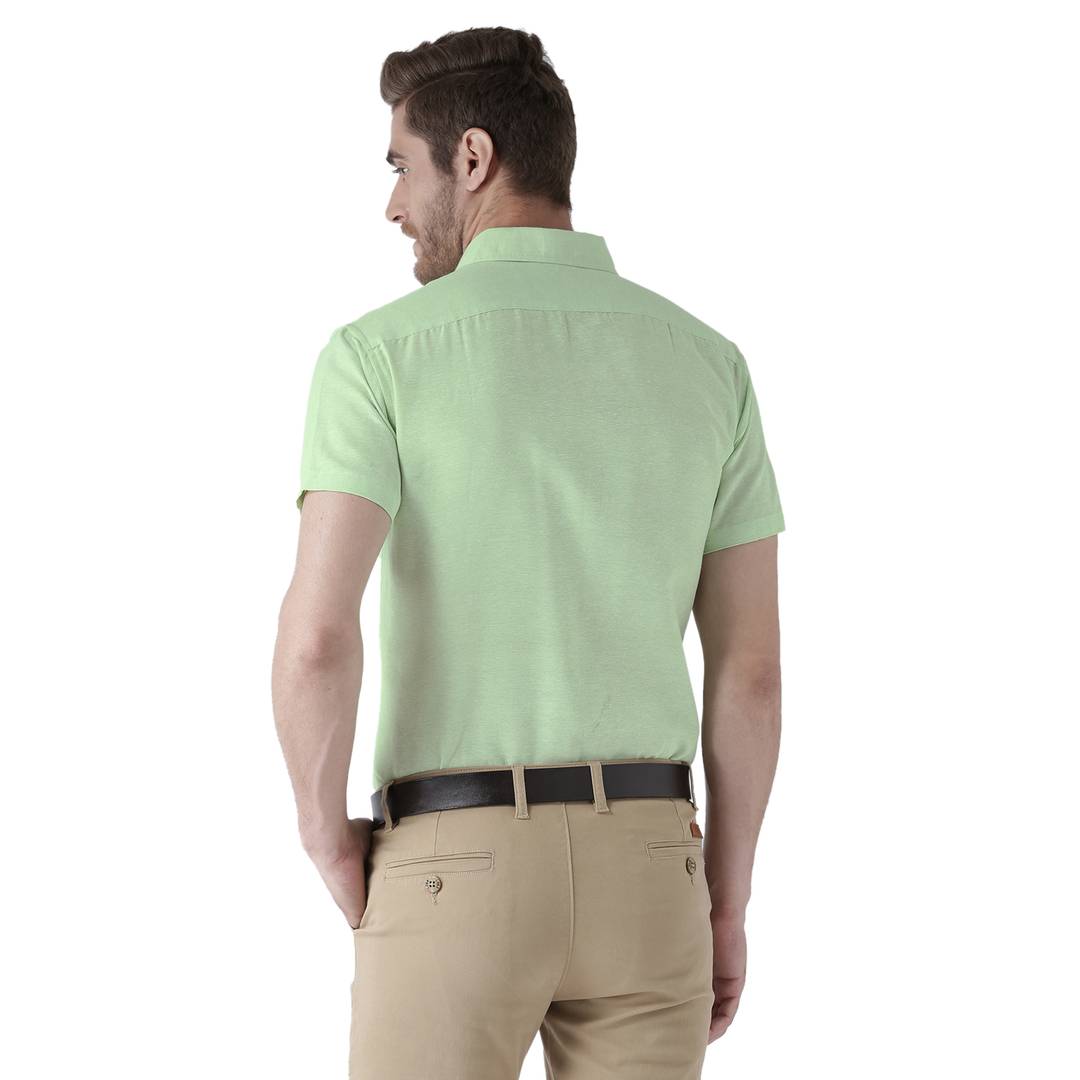 Green Cotton Half Sleeve Solid Formal Shirt