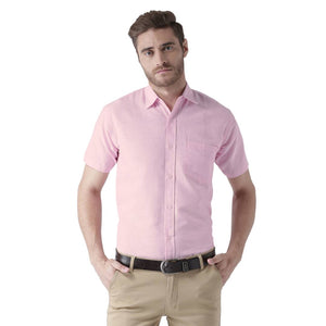 Pink Cotton Half Sleeve Solid Formal Shirt