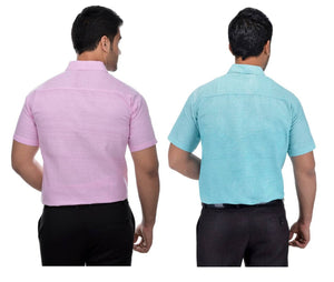 BUY 1 GET 1 FREE Multicoloured Cotton Half Sleeve Solid Formal Shirt
