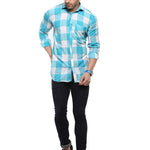 Hangup Turquoise Cotton Blend Checked Slim Fit Casual Shirt