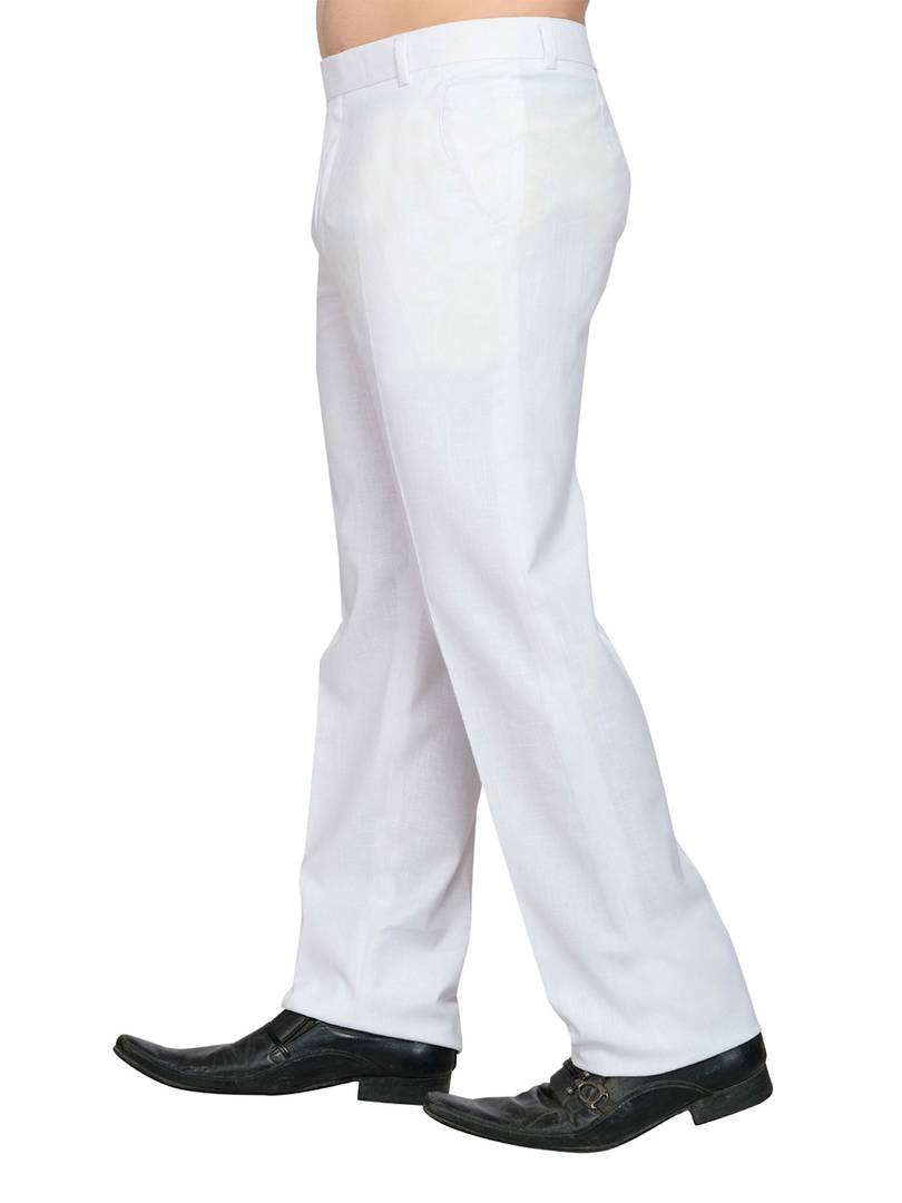 White Linen Regular Fit Formal Trousers