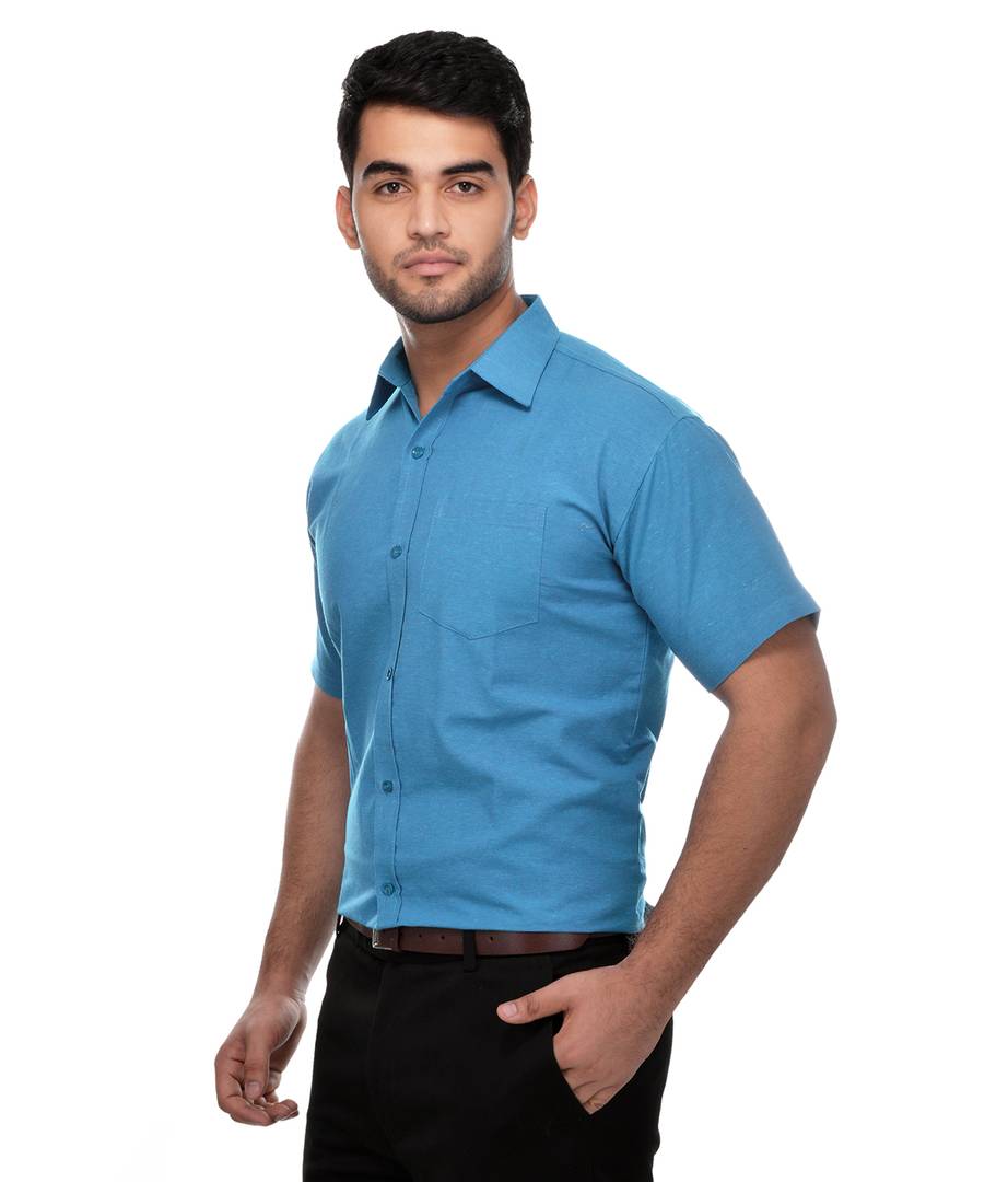 Blue Cotton Solid Regular Fit Formal Shirt