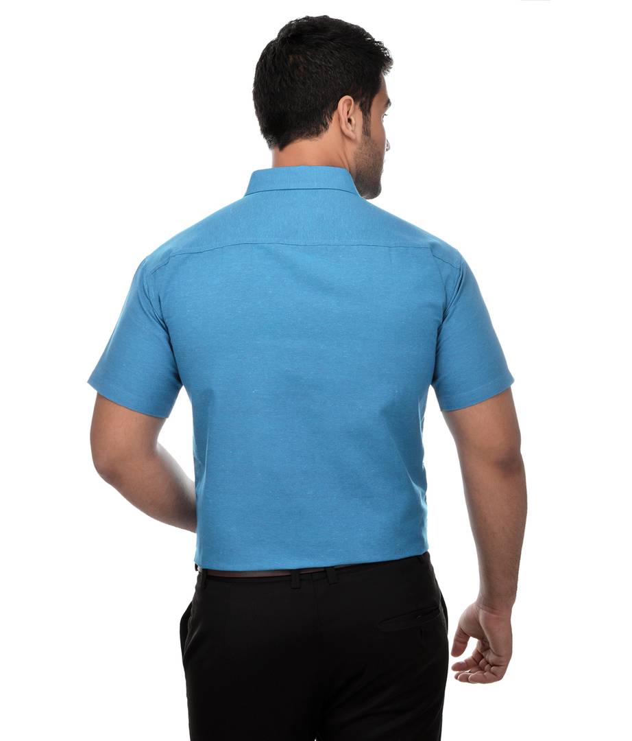 Blue Cotton Solid Regular Fit Formal Shirt