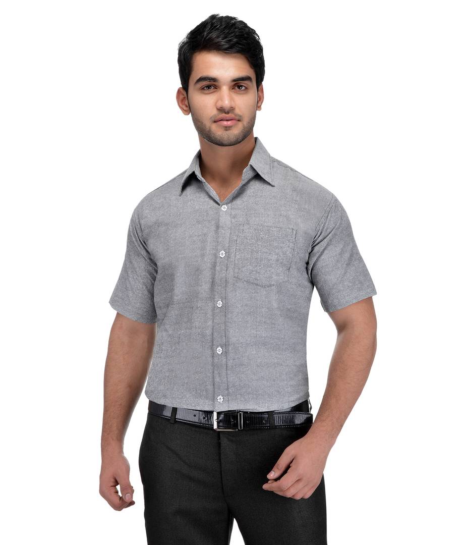 Grey Cotton Solid Regular Fit Formal Shirt