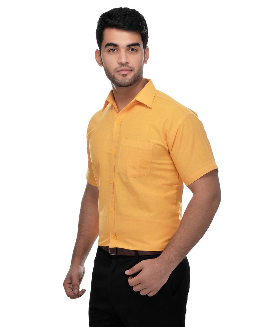 Yellow Cotton Solid Regular Fit Formal Shirt