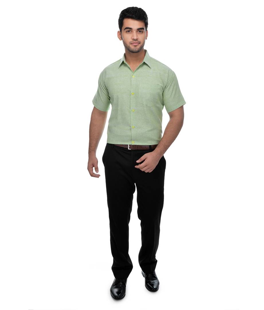 Green Cotton Solid Regular Fit Formal Shirt