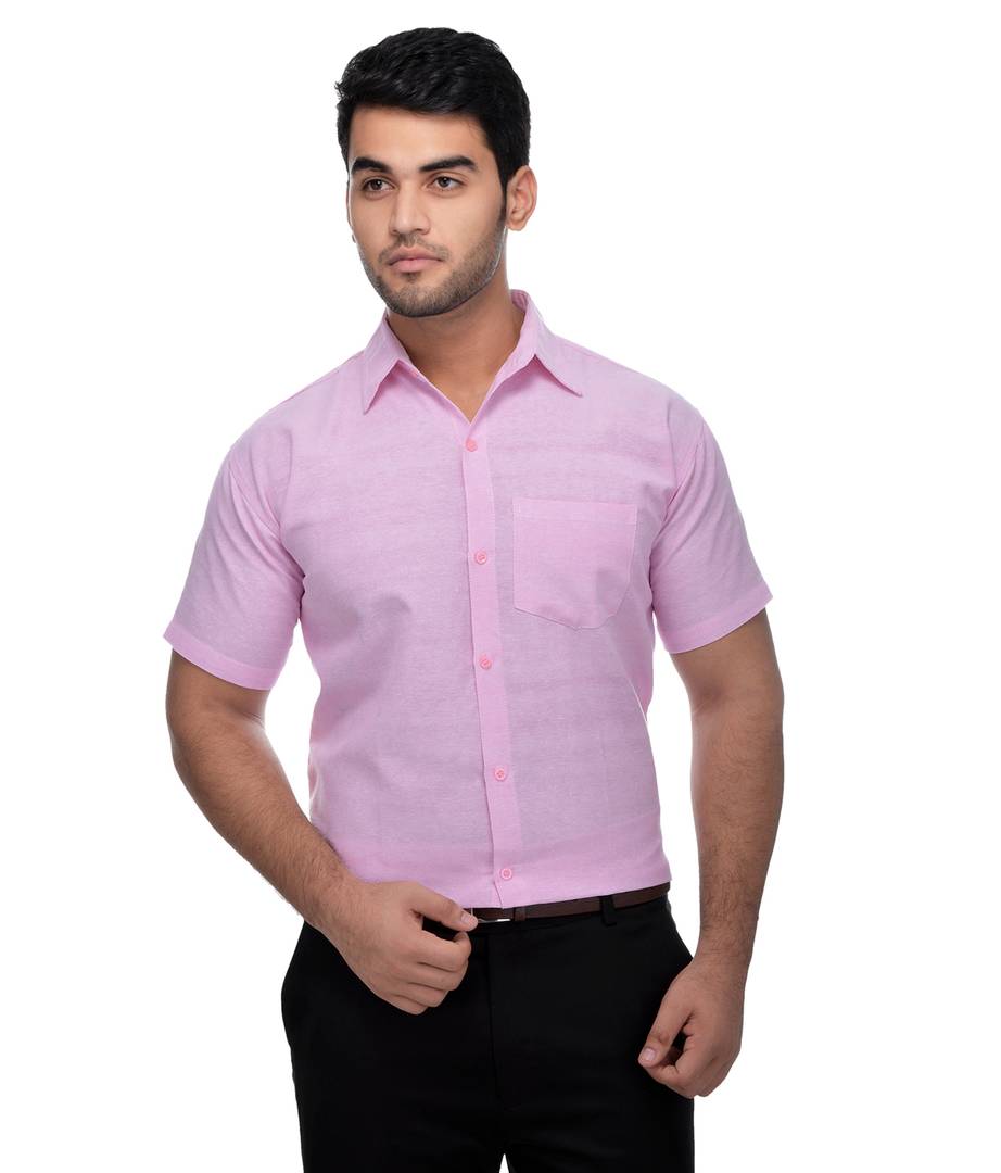 Pink Cotton Solid Regular Fit Formal Shirt