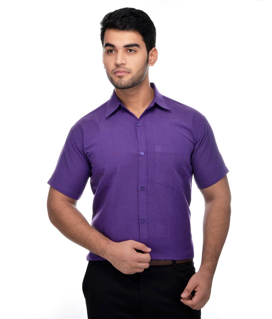 Purple Cotton Solid Regular Fit Formal Shirt