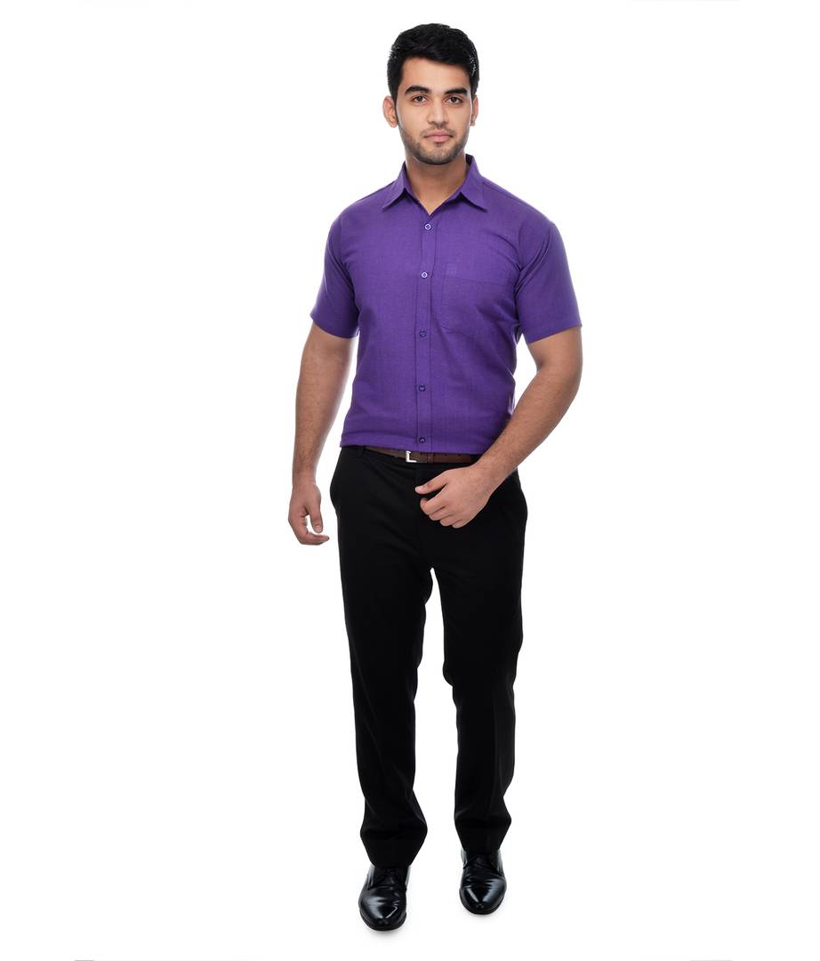 Purple Cotton Solid Regular Fit Formal Shirt