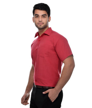 Red Cotton Solid Regular Fit Formal Shirt