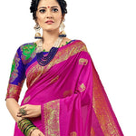 Magenta Woven Design Silk Blend Banarasi Saree With Blouse Piece