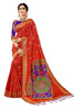Orange Woven Design Silk Blend Banarasi Saree With Blouse Piece