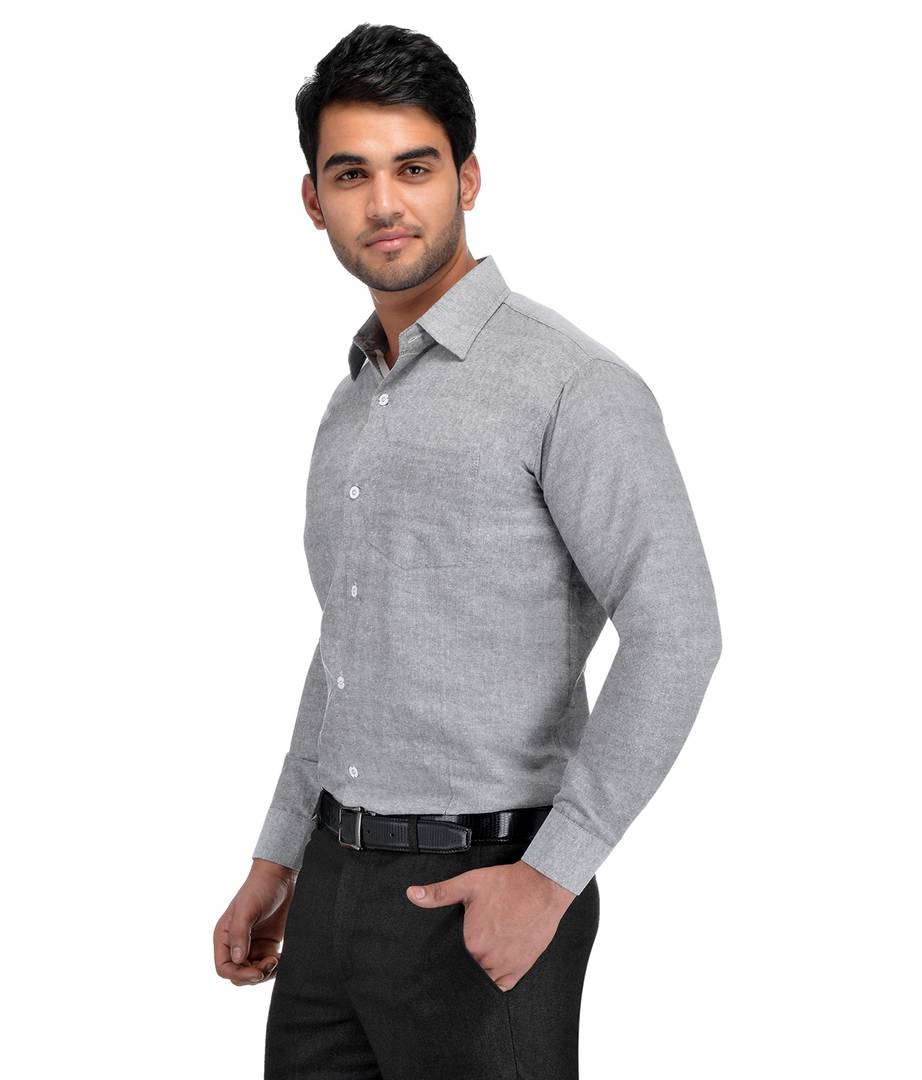 Grey Cotton Regular Fit Formal Shirt