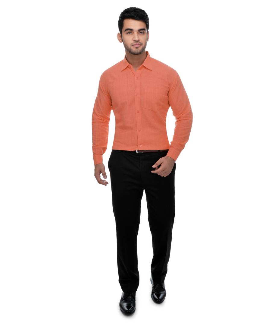 Orange Cotton Regular Fit Formal Shirt