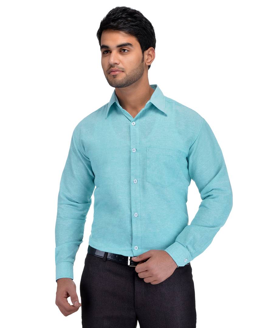 Blue Cotton Regular Fit Formal Shirt