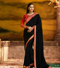 Black Embroidered Poly Silk Saree With Blouse Piece