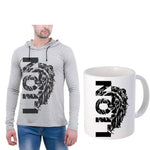 Grey Pack Of 2 Full Sleeves Printed Hooded T Shirt With Coffee Mug For Men