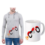 Grey Pack Of 2 Full Sleeves Printed Hooded T Shirt With Coffee Mug For Men