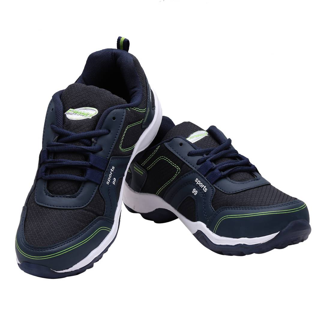 Navy Blue Parrot Green Lace Up Running Shoes