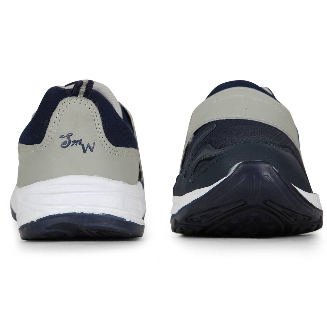 Men Navy Blue Grey Self Design Sports Running Shoes