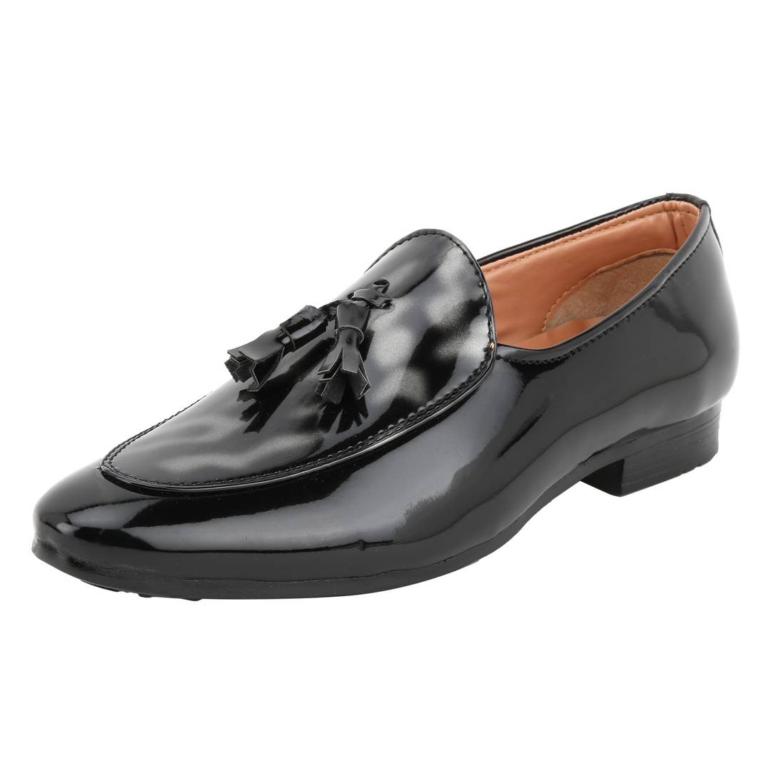 Men Glossy Black Synthetic Leather Shiny Patent Formal Shoes