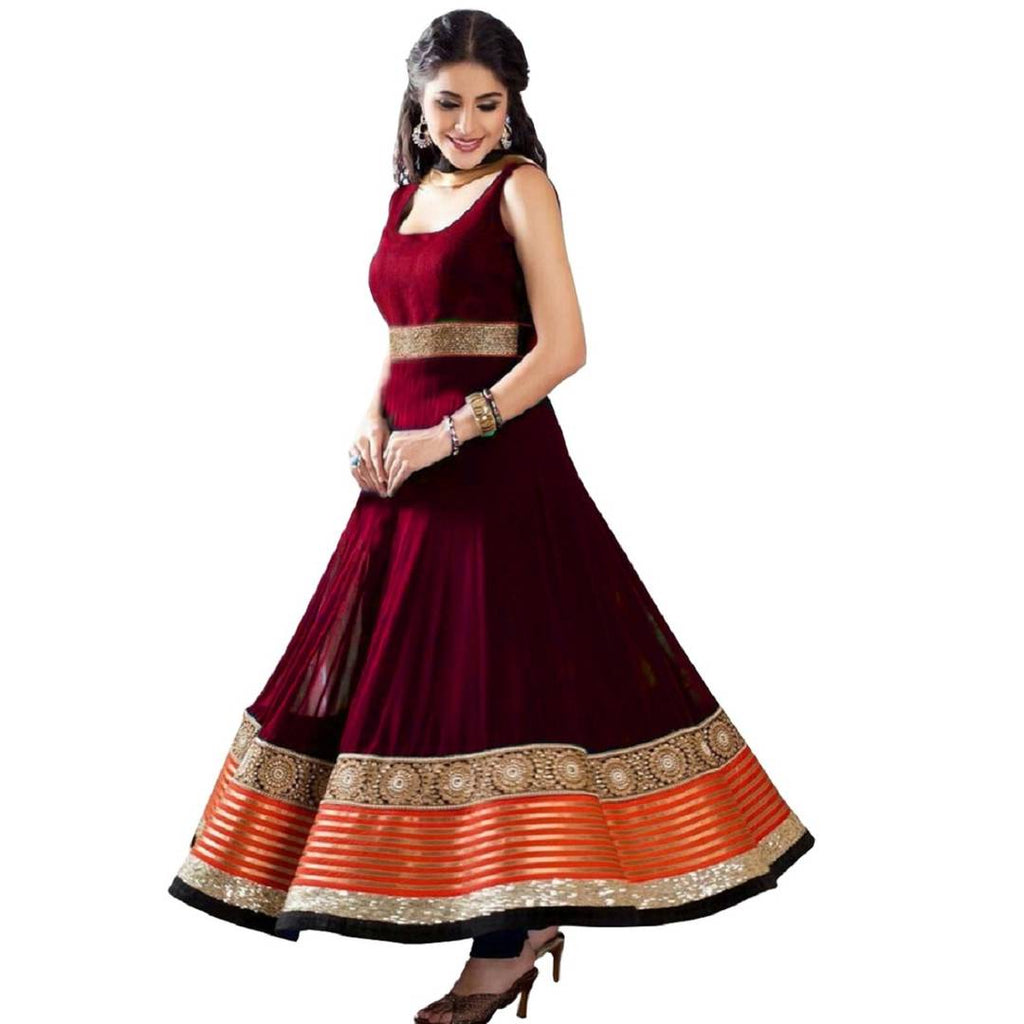Trendy Maroon Embroidery Gown