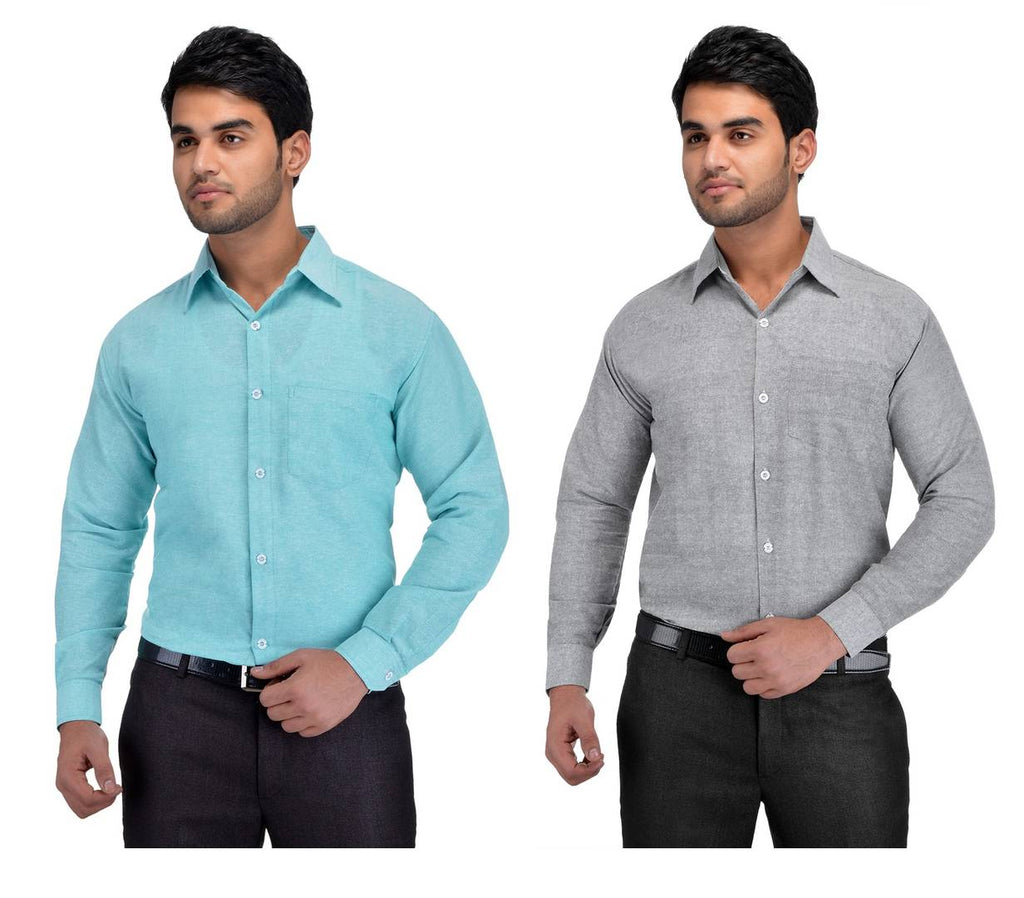 Multicoloured Khadi Solid Long Sleeve Formal Shirt (Combo of 2)