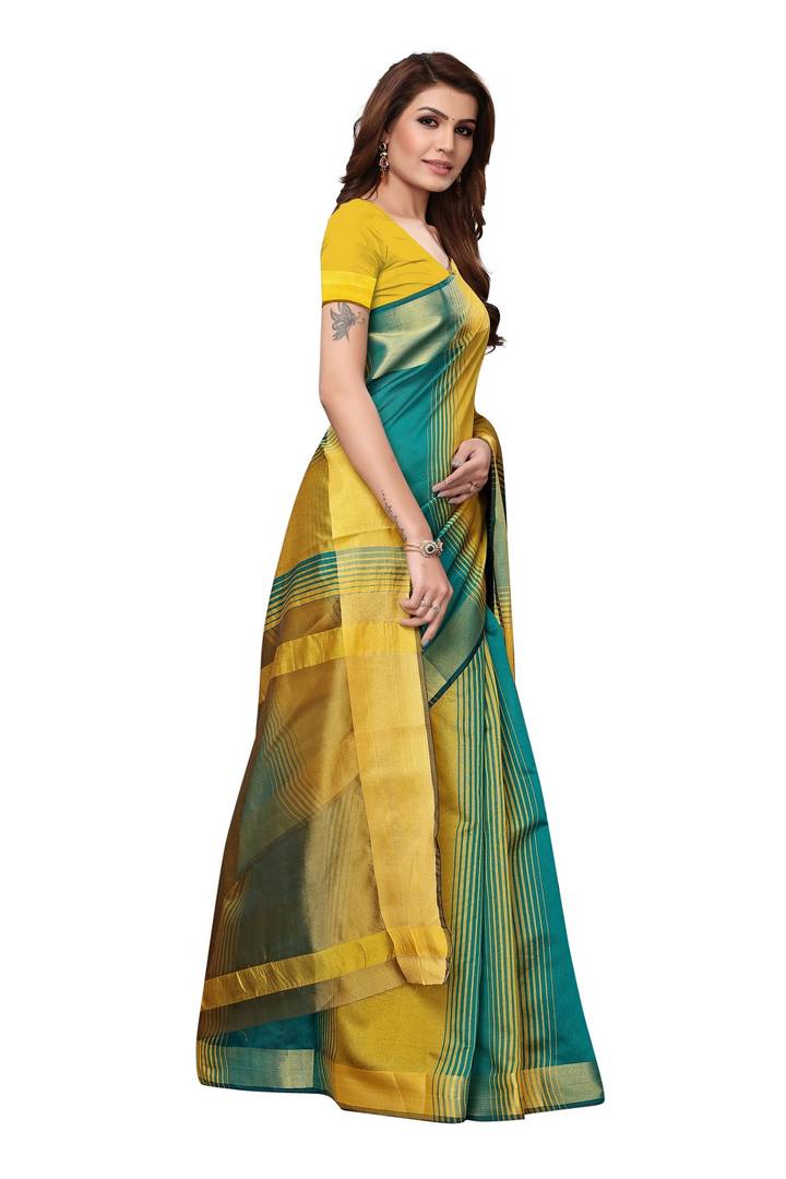 Multicoloured Printed Cotton Silk Saree with Blouse piece