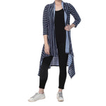 Black Cotton Striped Long Length Shrug