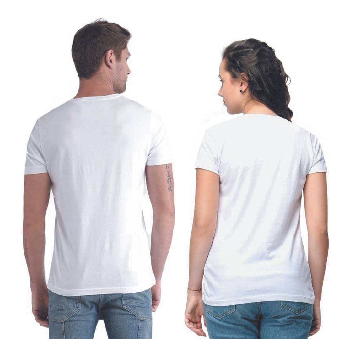 White Cotton Blend Round Neck Printed Couple T-Shirts for Men & Women