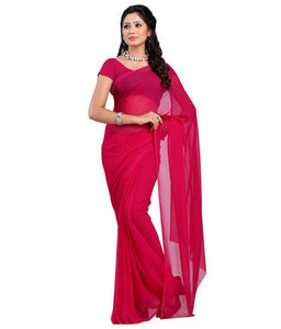 Red Solid Georgette Saree with Blouse piece