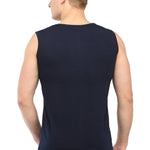Navy Blue Solid Cotton Activewear Vest