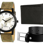 Green World Edition Stylish Denim Watch With Black Wallet and Belt