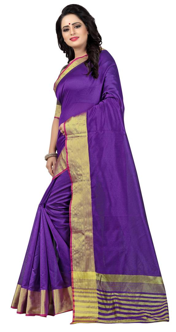 Purple Solid Art Silk Saree with Blouse piece