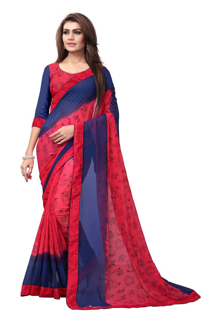 Multicoloured Printed Georgette Saree with Blouse piece