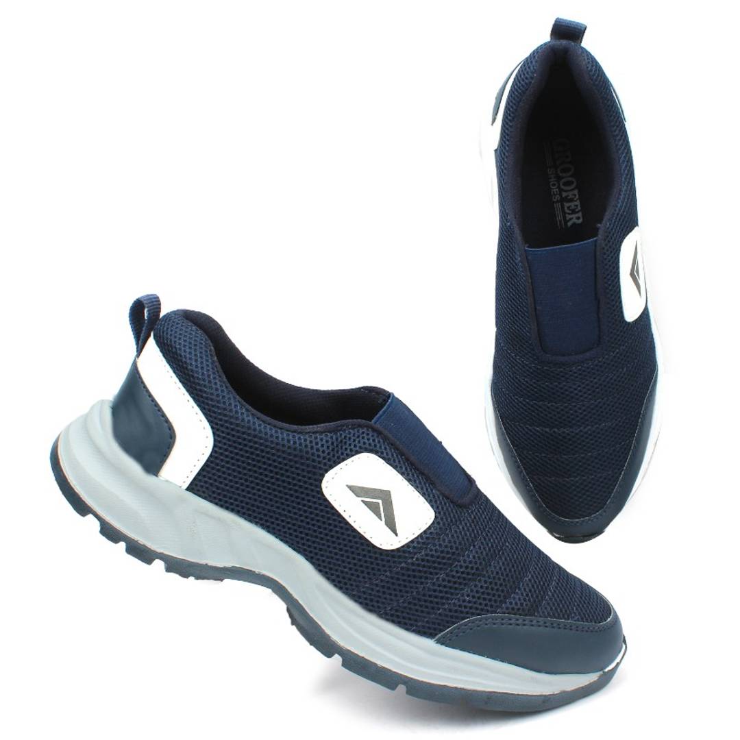 Blue Self Design Mesh Running Shoes