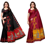 Multicoloured Khadi Silk Saree With Blouse Piece Pack Of 2