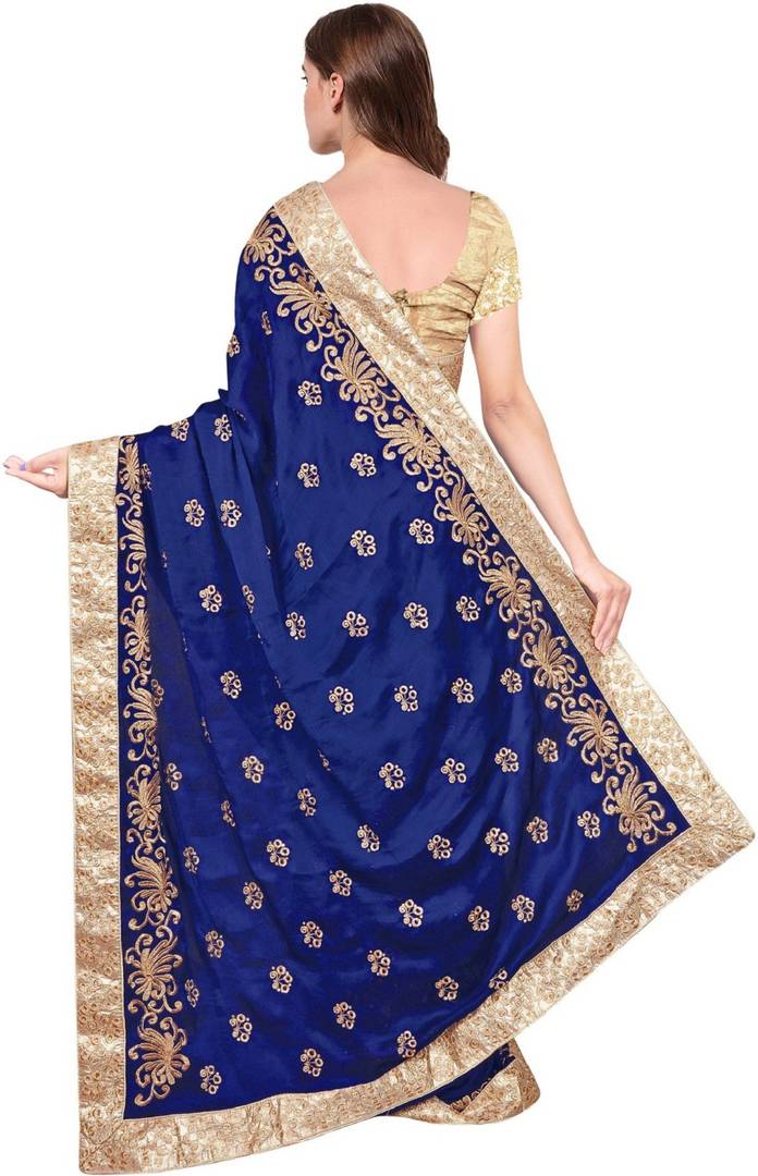 Stylish Blue Satin Saree With Blouse Piece ( Pack Of 2 )