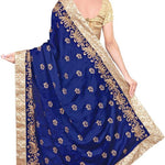 Stylish Blue Satin Saree With Blouse Piece ( Pack Of 2 )