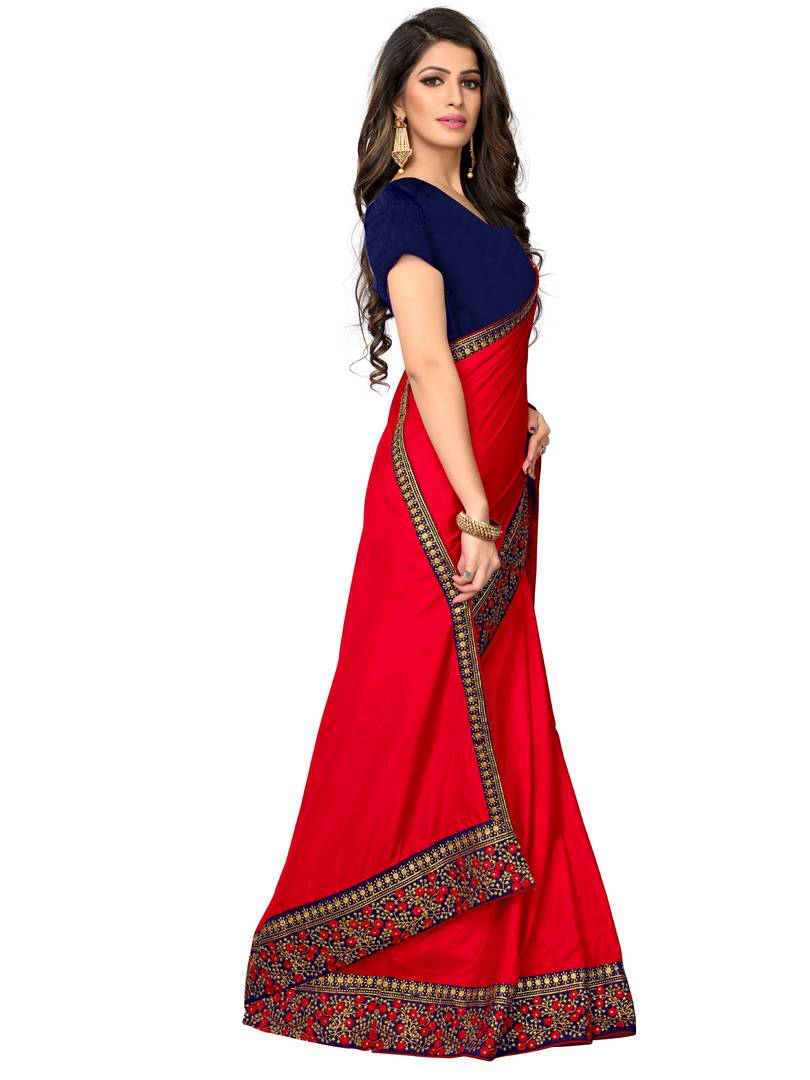 Stylish Red Solid Sana Silk Saree With Blouse Piece