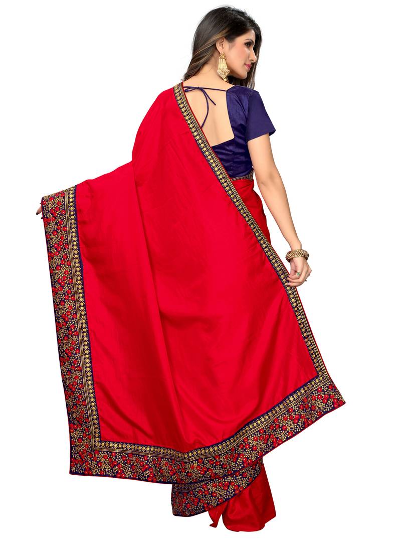 Stylish Red Solid Sana Silk Saree With Blouse Piece