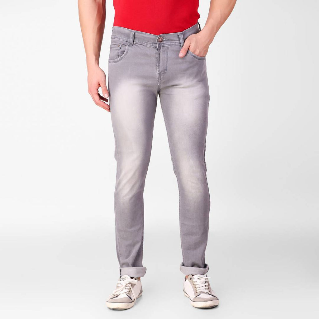 Grey Faded Denim Regular Fit Mid-Rise Jeans