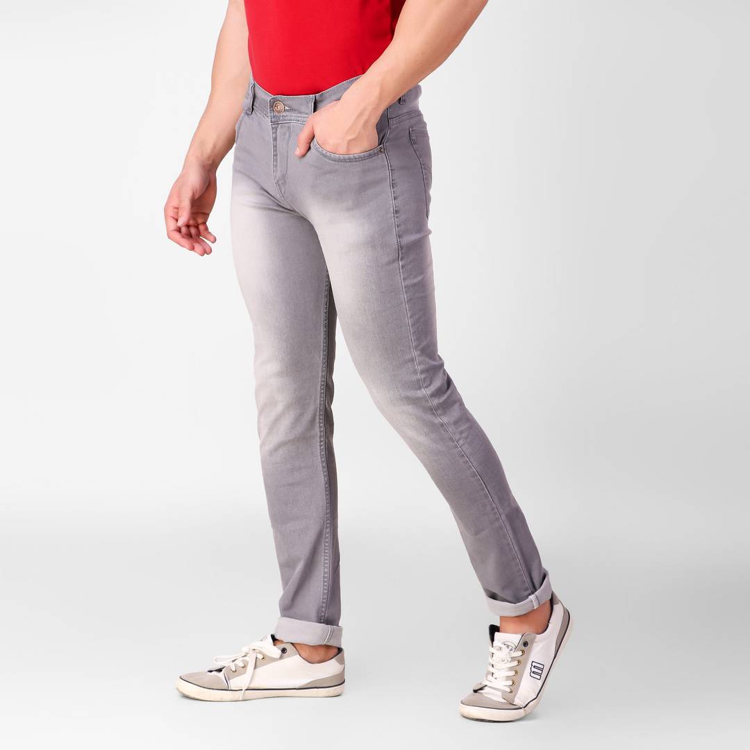 Grey Faded Denim Regular Fit Mid-Rise Jeans